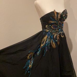 Black, formal, high-low, strapless dress